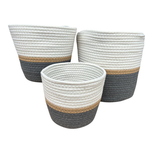 Woven Storage Basket – White, Grey & Natural