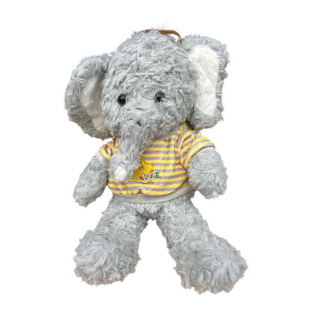 Plush Soft Toy 30cm - Grey Elephant Yellow Striped Shirt