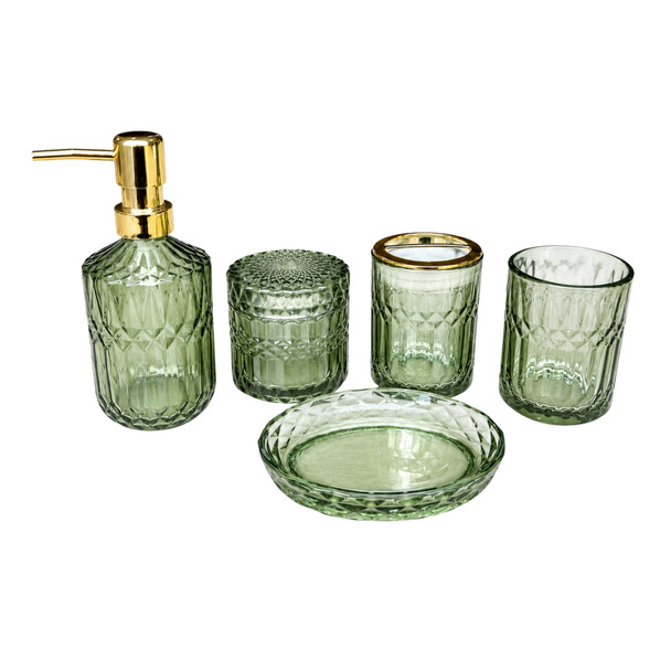 Vintage Green 5pc Glass Bathroom Accessories Set