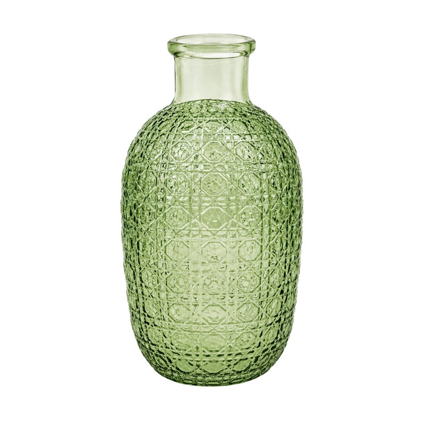 Green Textured Glass Bottle Vase