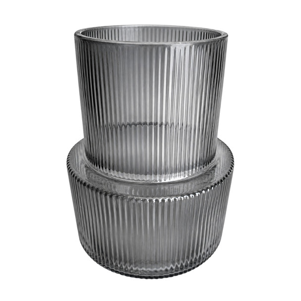 Grey Ribbed Glass Vase