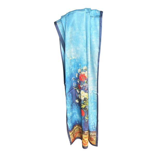 Blue Floral Border Silk Scarf