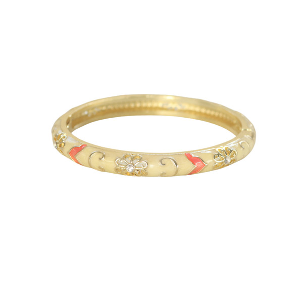 Hinged Bangle - Ivory & Coral Scroll