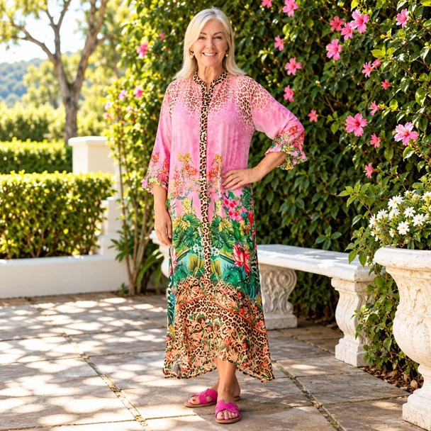Arlene Dress - Pink Tropical Leopard