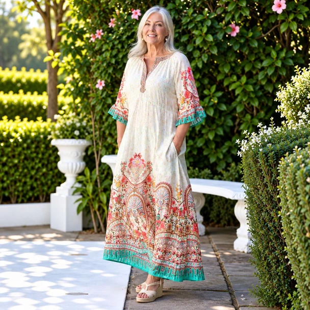 Ava Dress - Ivory Paisley Border