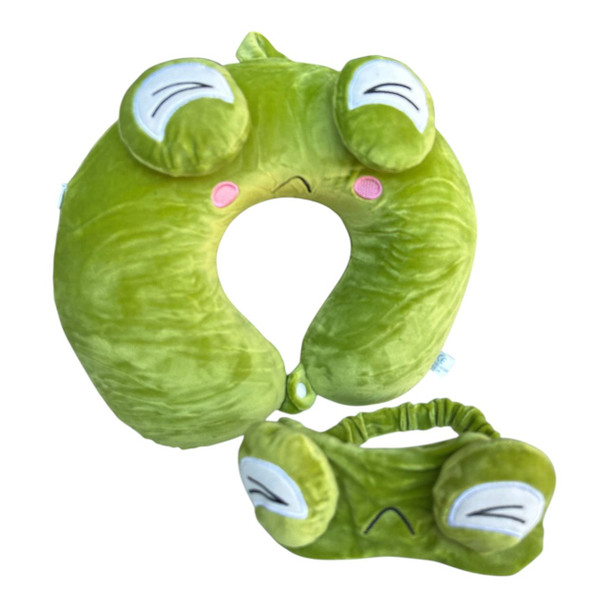 Snoozy Frog Travel Neck Pillow & Eye Mask Set