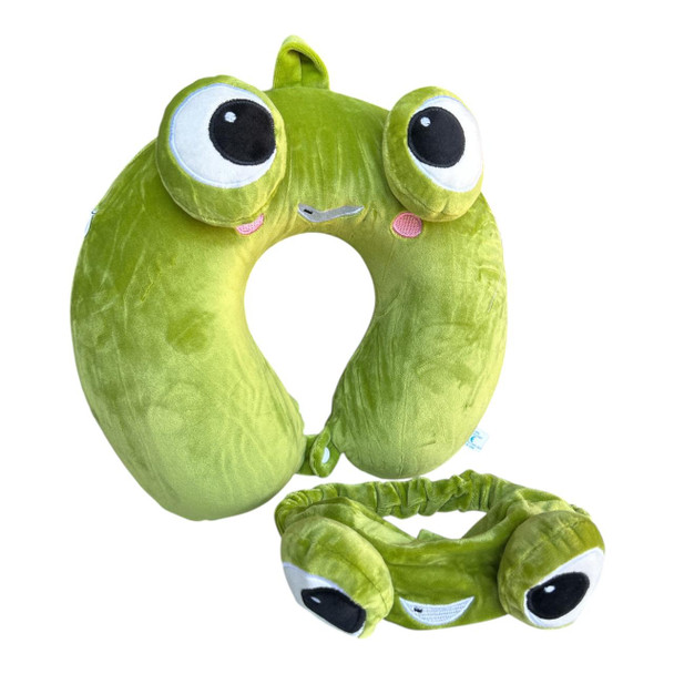 Mischief Frog Travel Neck Pillow & Eye Mask Set