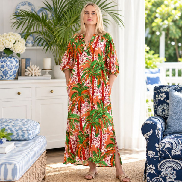 Raglan Dress - Rusty Green Tropical