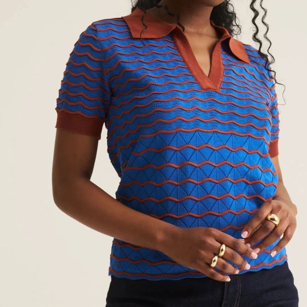Stripe Wave Polo - Cobalt