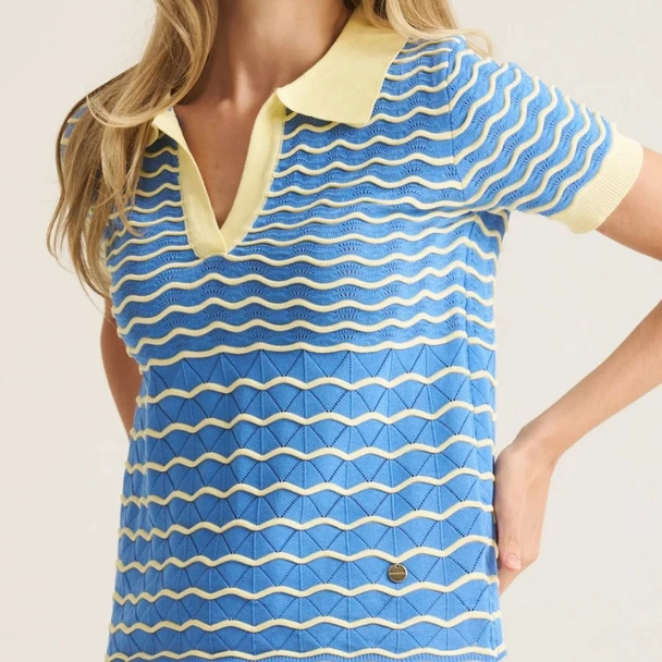 Stripe Wave Polo - Marine Blue