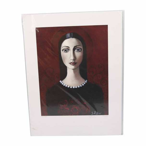 Print - Lady With Pearls Holding Red Roses