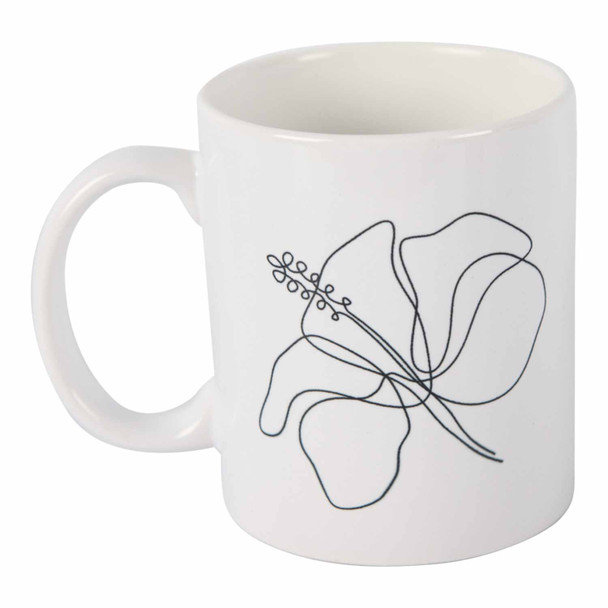 White Ceramic One-line-sketch Mug 335ml - Hibiscus