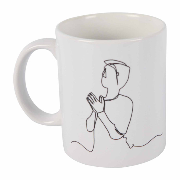 White Ceramic One-line-sketch Mug 335ml - Praying Boy