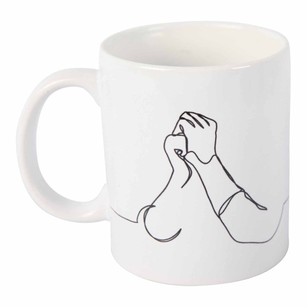 White Ceramic One-line-sketch Mug 335ml - Praying Hands