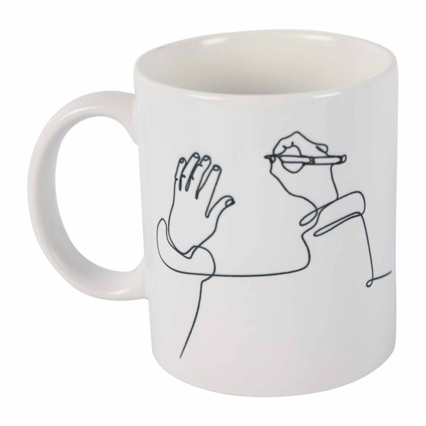 White Ceramic One-line-sketch Mug 335ml - Writing Hands