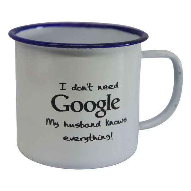 Engraved Enamel Mug - My Husband Knows Everything