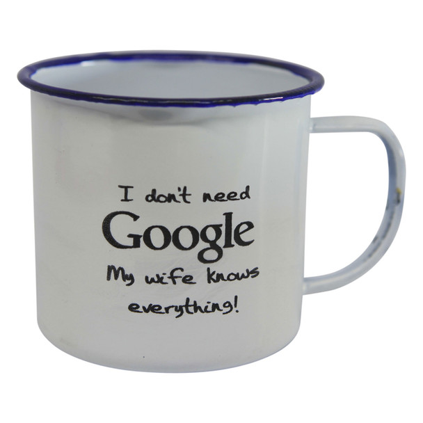 Engraved Enamel Mug - My Wife Knows Everything