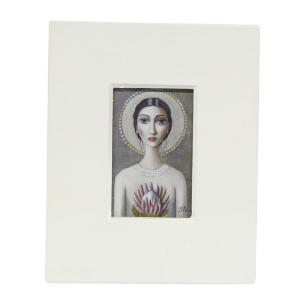 Lady Holding King Protea White Frame