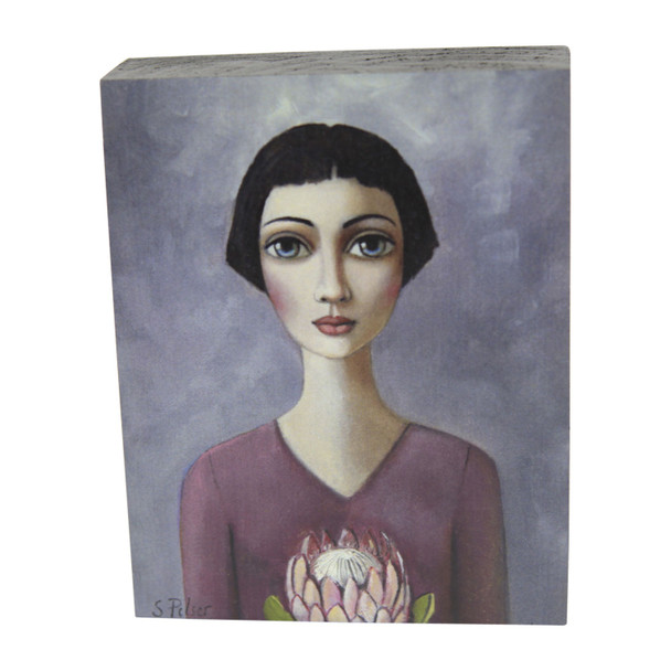 Short Hair Lady King Protea Wooden Block