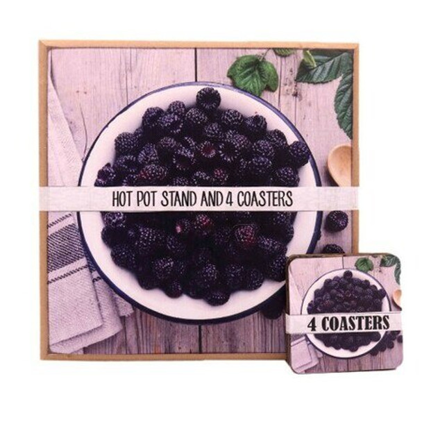 Hot Pot Stand With 4 Coasters - Berries