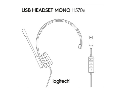 Logitech H570e Wired Headset, Mono Headphones w/Noise-Cancelling Mic, USB,  in-Line Controls w/Mute Button, LED Indicator - 981-000570 - Wired Headsets  