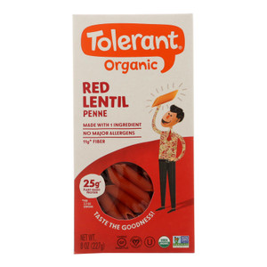 Tolerant Organic Pasta - Red Lentil Penne - Case Of 6 - 8 Oz. Tolerant Organic Pasta - Red Lentil Penne - Case Of 6 - 8 Oz.