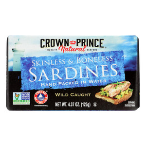 Crown Prince Skinless And Boneless Sardines In Water - Case Of 12 - 4.37 Oz. Crown Prince Skinless And Boneless Sardines In Water - Case Of 12 - 4.37 Oz.