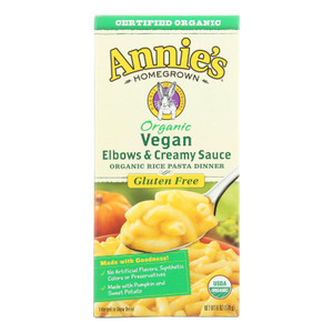 Annie's Homegrown Organic Gluten Free Vegan Elbows And Creamy Sauce Rice Pasta Dinner - Case Of 12 - 6 Oz. Annie's Homegrown Organic Gluten Free Vegan Elbows And Creamy Sauce Rice Pasta Dinner - Case Of 12 - 6 Oz.