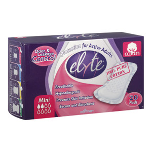 Elyte Light Cotton Incontinence Pads - Mini - 4 In X 8 In - 20 Pack Elyte Light Cotton Incontinence Pads - Mini - 4 In X 8 In - 20 Pack