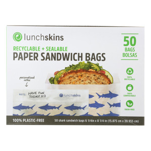 Lunchskins - Recyclable And Sealable Paper Sandwich Bags - Shark - Case Of 12 - 50 Count Lunchskins - Recyclable And Sealable Paper Sandwich Bags - Shark - Case Of 12 - 50 Count