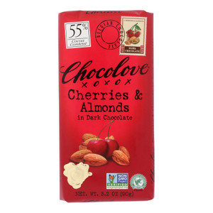 Chocolove Xoxox - Premium Chocolate Bar - Dark Chocolate - Cherries And Almonds - 3.2 Oz Bars - Case Of 12 Chocolove Xoxox - Premium Chocolate Bar - Dark Chocolate - Cherries And Almonds - 3.2 Oz Bars - Case Of 12