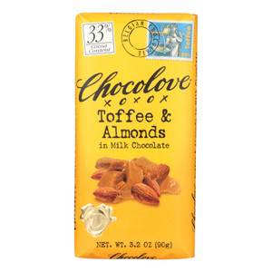 Chocolove Xoxox - Premium Chocolate Bar - Milk Chocolate - Toffee And Almonds - 3.2 Oz Bars - Case Of 12 Chocolove Xoxox - Premium Chocolate Bar - Milk Chocolate - Toffee And Almonds - 3.2 Oz Bars - Case Of 12