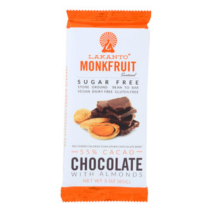 Lakanto - Monkfruit Sweetened Chocolate Bar - Dark Chocolate With Almonds - Case Of 8 - 3 Oz. Lakanto - Monkfruit Sweetened Chocolate Bar - Dark Chocolate With Almonds - Case Of 8 - 3 Oz.