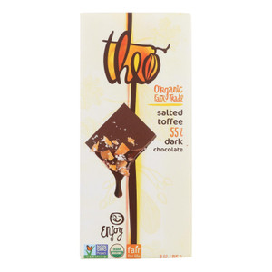 Theo Chocolate Salted Toffee - 55 Percent Dark Chocolate - Case Of 12 - 3 Oz. Theo Chocolate Salted Toffee - 55 Percent Dark Chocolate - Case Of 12 - 3 Oz.