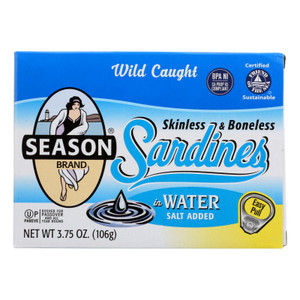 Season Brand Sardines - Skinless And Boneless - In Water - Salt Added - 3.75 Oz - Case Of 12 Season Brand Sardines - Skinless And Boneless - In Water - Salt Added - 3.75 Oz - Case Of 12