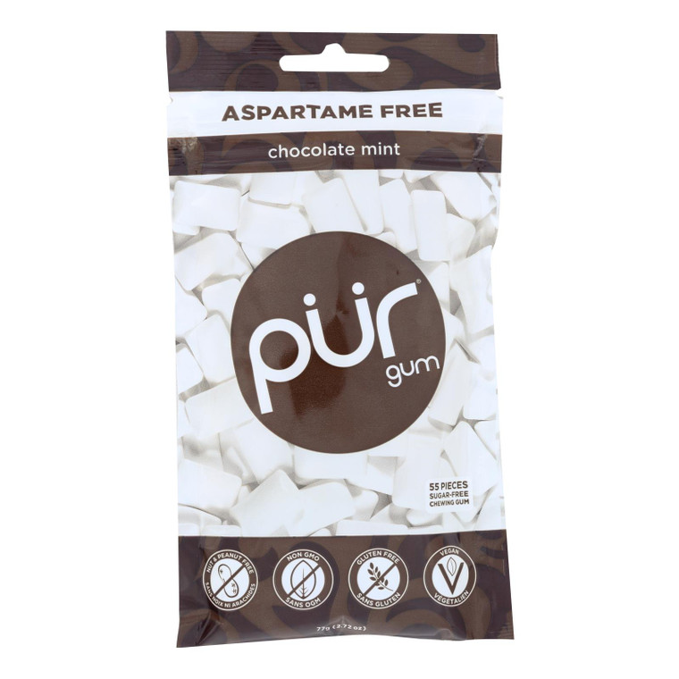 Pur Gum Sugar Free Gum - Chocolate Mint - Case Of 12 - 77 Gm