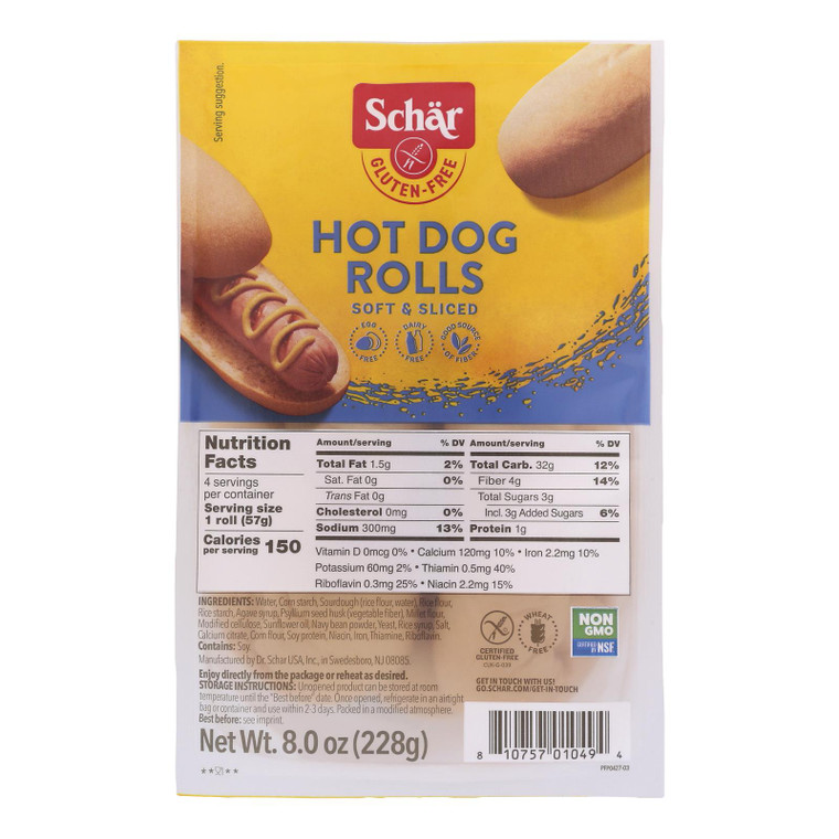 Schar - Rolls Hot Dog Gluten Free - Case Of 4-8 Oz