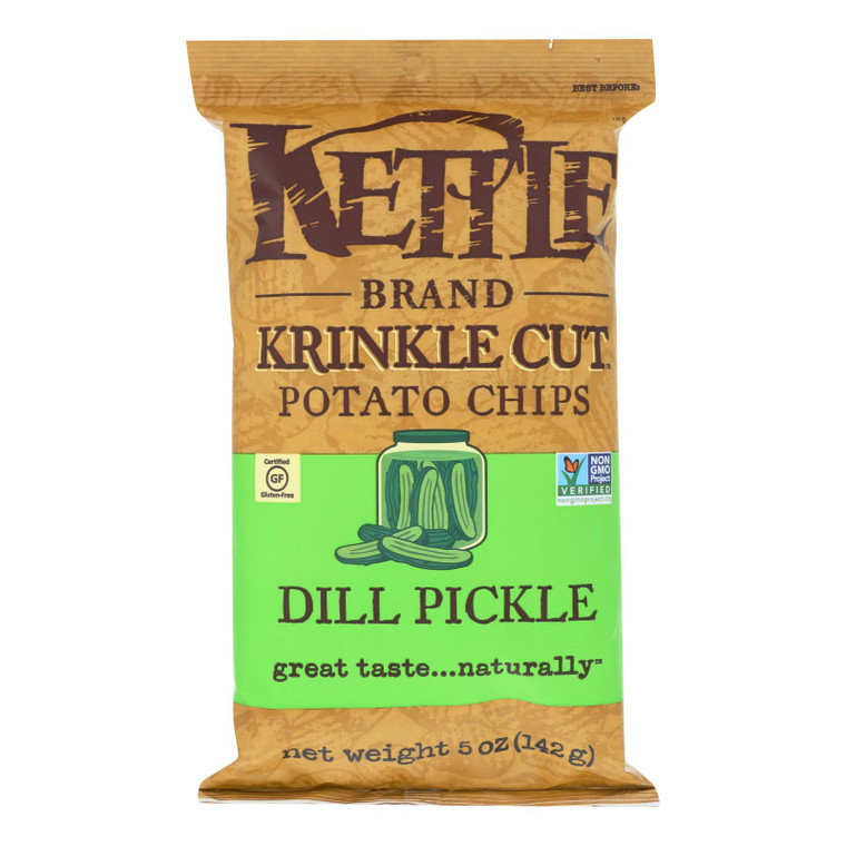Kettle Brand Krinkle Cut Potato Chips - Dill Pickle - Case Of 15 - 5 Oz.