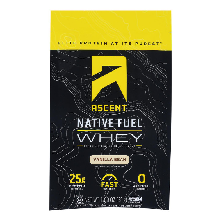 Ascent Native Fuel Whey Protein Powder Blend Vanilla Bean - Case Of 15 - 1.09 Oz