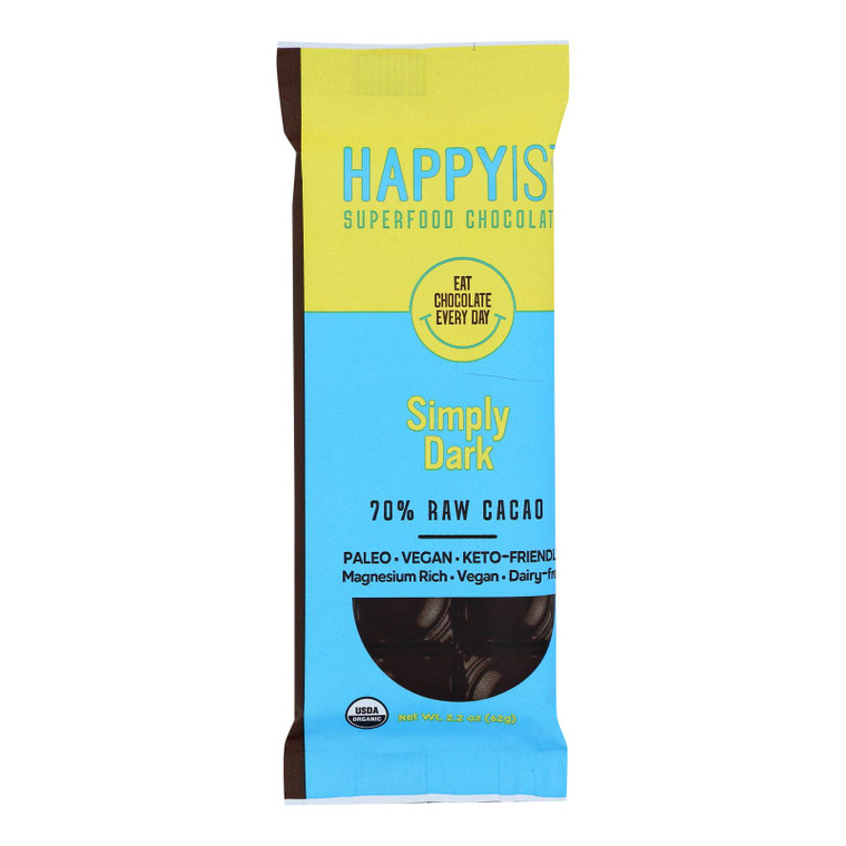 Happyist - Chocolate Bar Simply Dark - Case Of 12-2.2 Oz