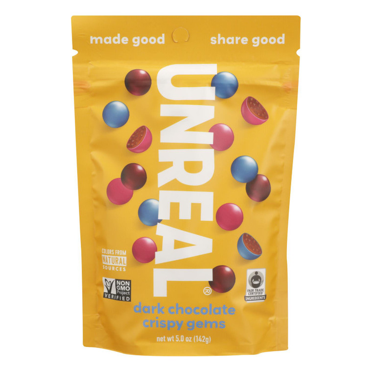 Unreal - Crispy Quinoa Chocolate Gems - Dark Chocolate - Case Of 6 - 5 Oz.