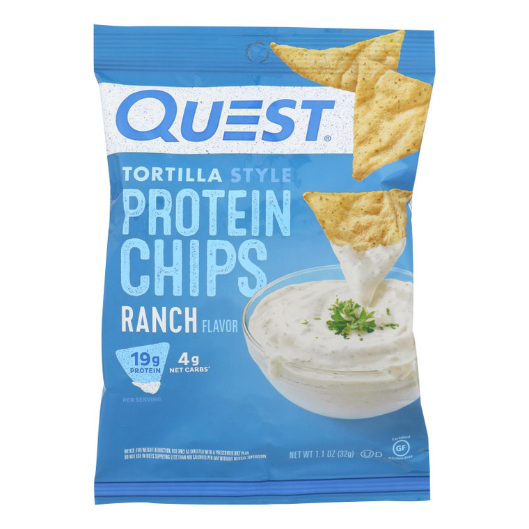 Quest Nutrition Ranch Tortilla Style Protein Chips, Ranch - Case Of 8 - 1.1 Oz