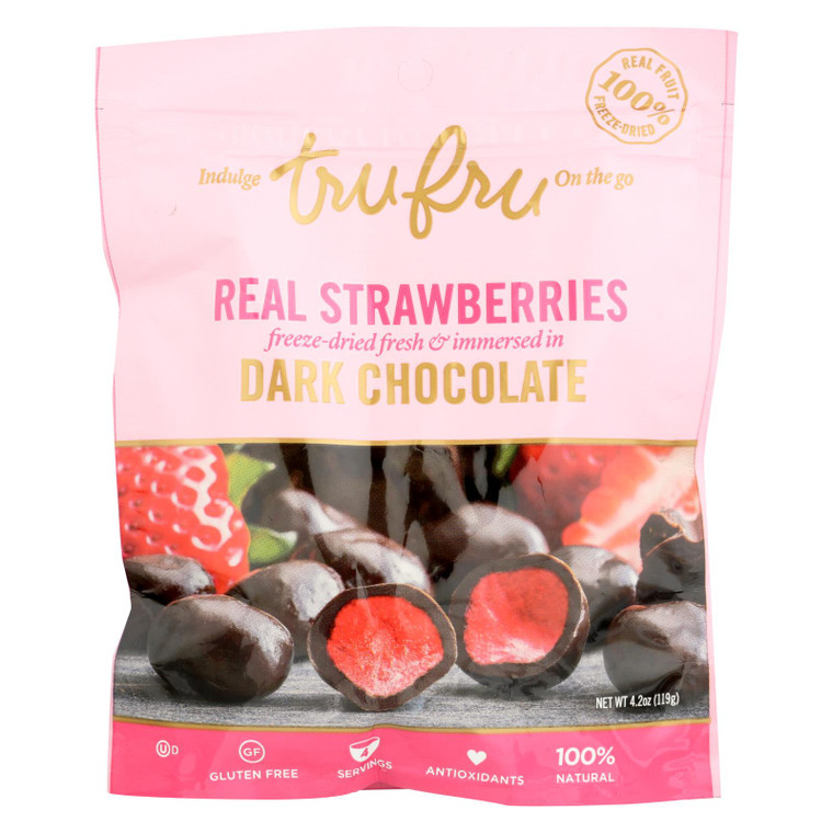 Tru Fru Real Strawberries In Dark Chocolate Freeze-dried Fruit  - Case Of 6 - 4.2 Oz