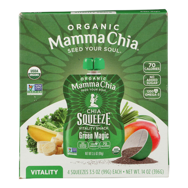 Mamma Chia Squeeze Vitality Snack - Green Magic - Case Of 6 - 3.5 Oz.