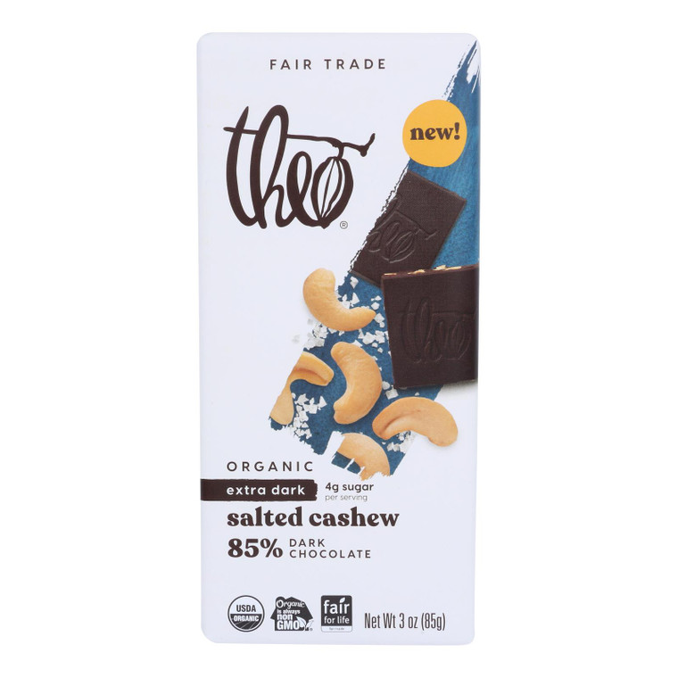 Theo Chocolate - Bar Salted Cshew 85% - Case Of 12-3 Oz