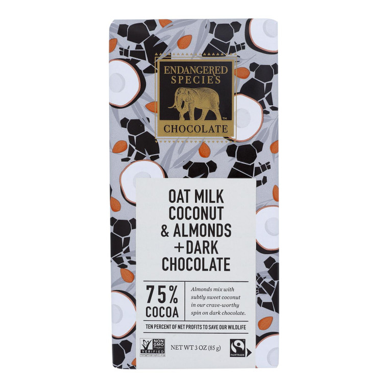 Endangered Species Chocolate - Dark Chocolate Coconut Almond Oat Milk - Case Of 12-3 Oz