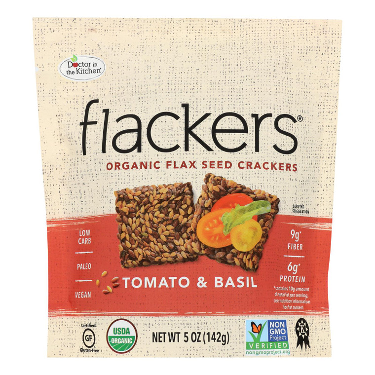 Doctor In The Kitchen - Organic Flax Seed Crackers - Tomato And Basil - Case Of 6 - 5 Oz.