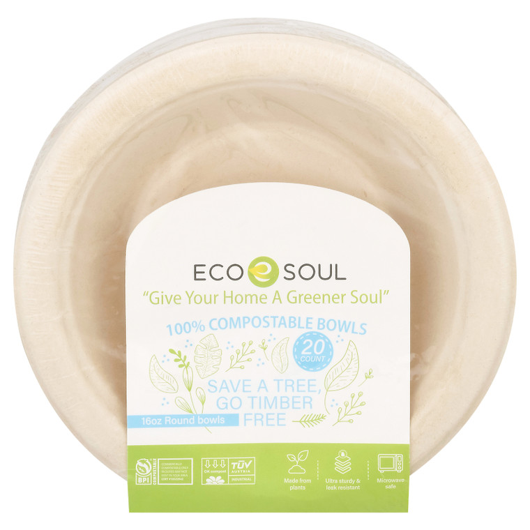 Ecosoul - Round Bowls 16 Oz Bagasse - Case Of 8-20 Ct