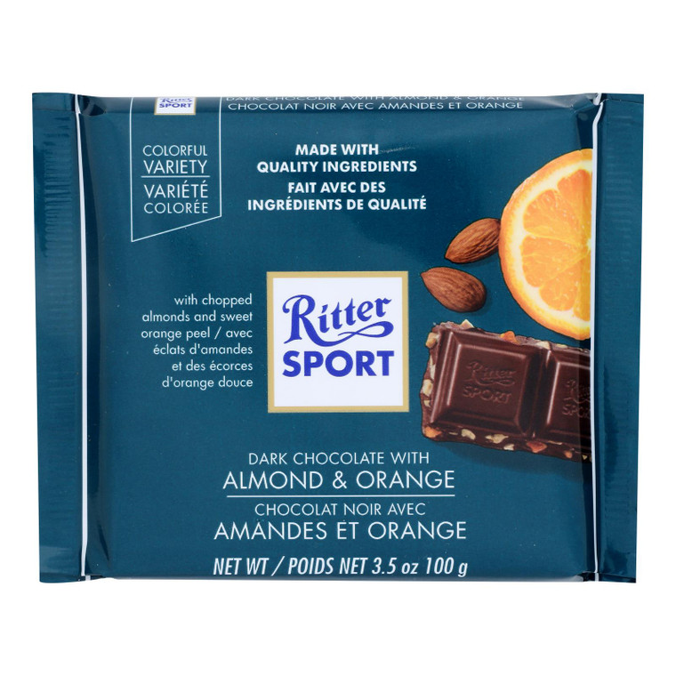 Ritter Sport - Dark Chocolate Almn&orange - Case Of 12 - 3.5 Oz Ritter Sport - Dark Chocolate Almn&orange - Case Of 12 - 3.5 Oz