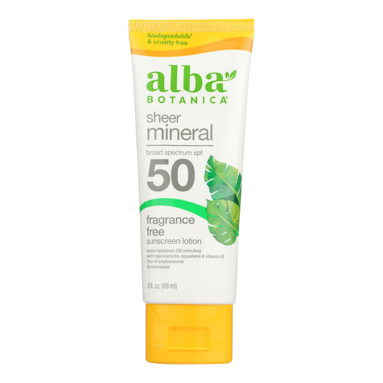 Alba Botanica - Sunscreen Lotion Mineral Formula Spf 50 - 1 Each-3 Fluid Ounces